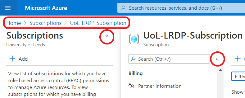 Screenshot highlighting the breadcrumb navigation on the Azure portal
