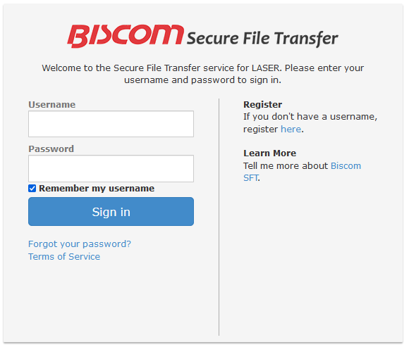Biscom registration page