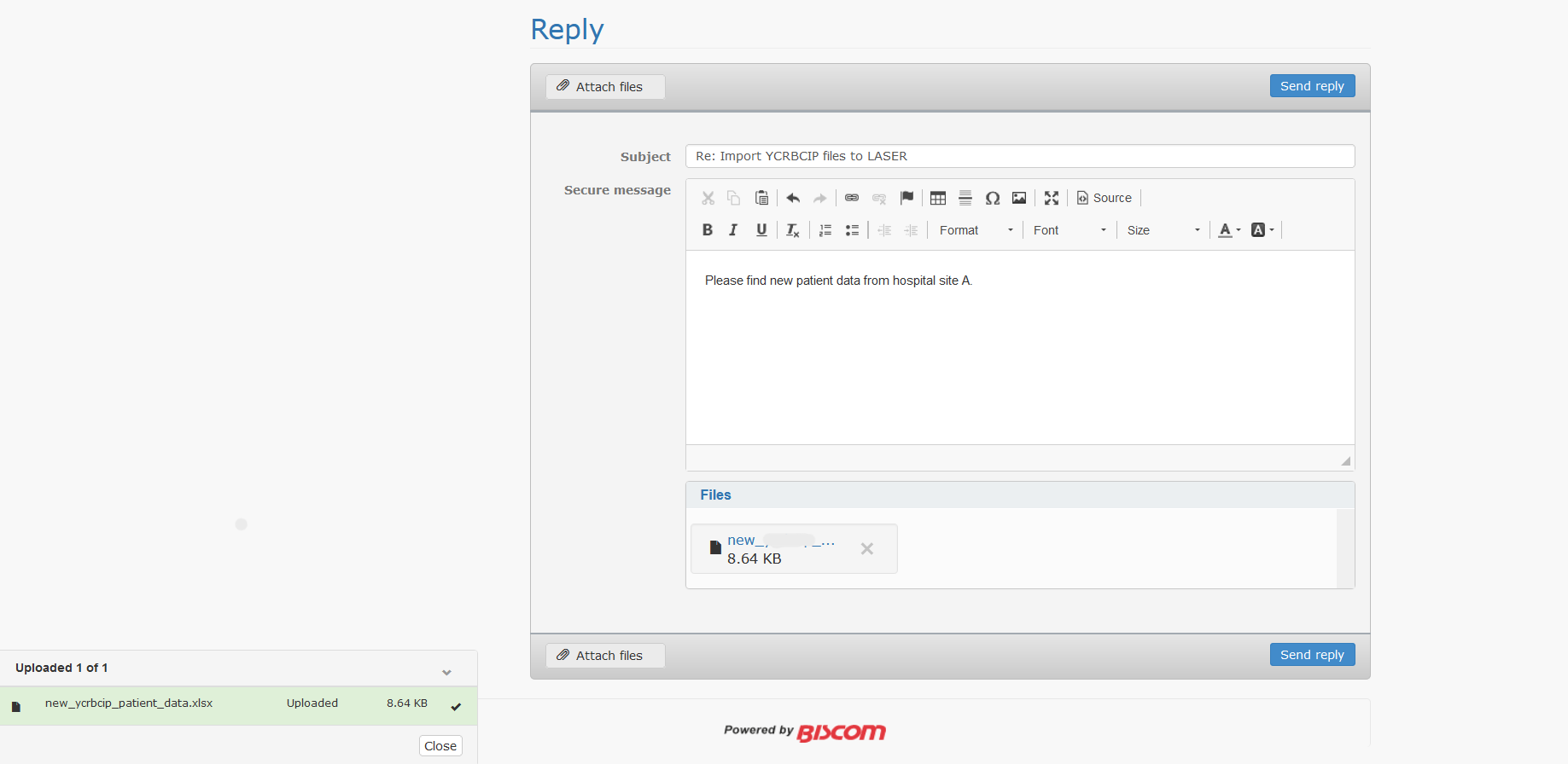 Send files to LASER via Biscom