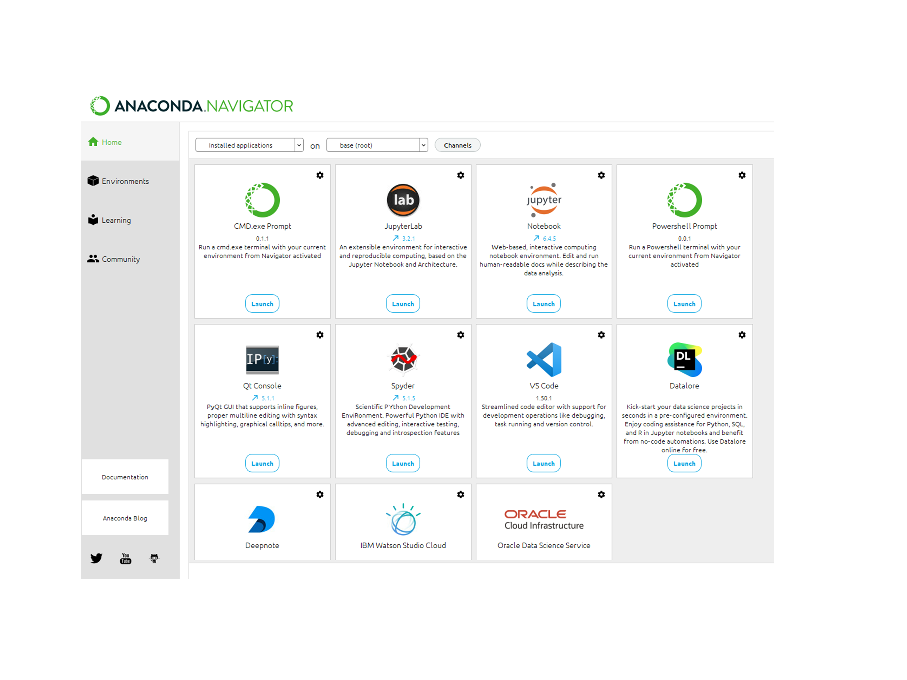 Screenshot of the Anaconda Navigator main screen